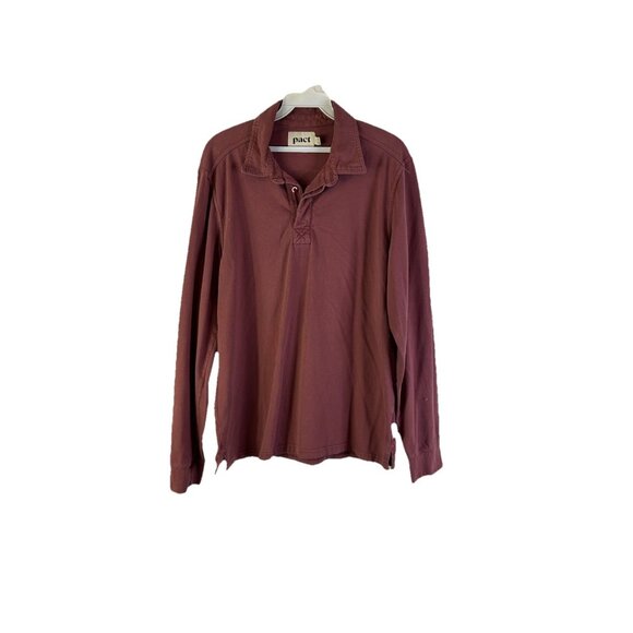 PACT Organic Cotton Long Sleeve Collared Polo Shirt Mauve - Picture 1 of 9